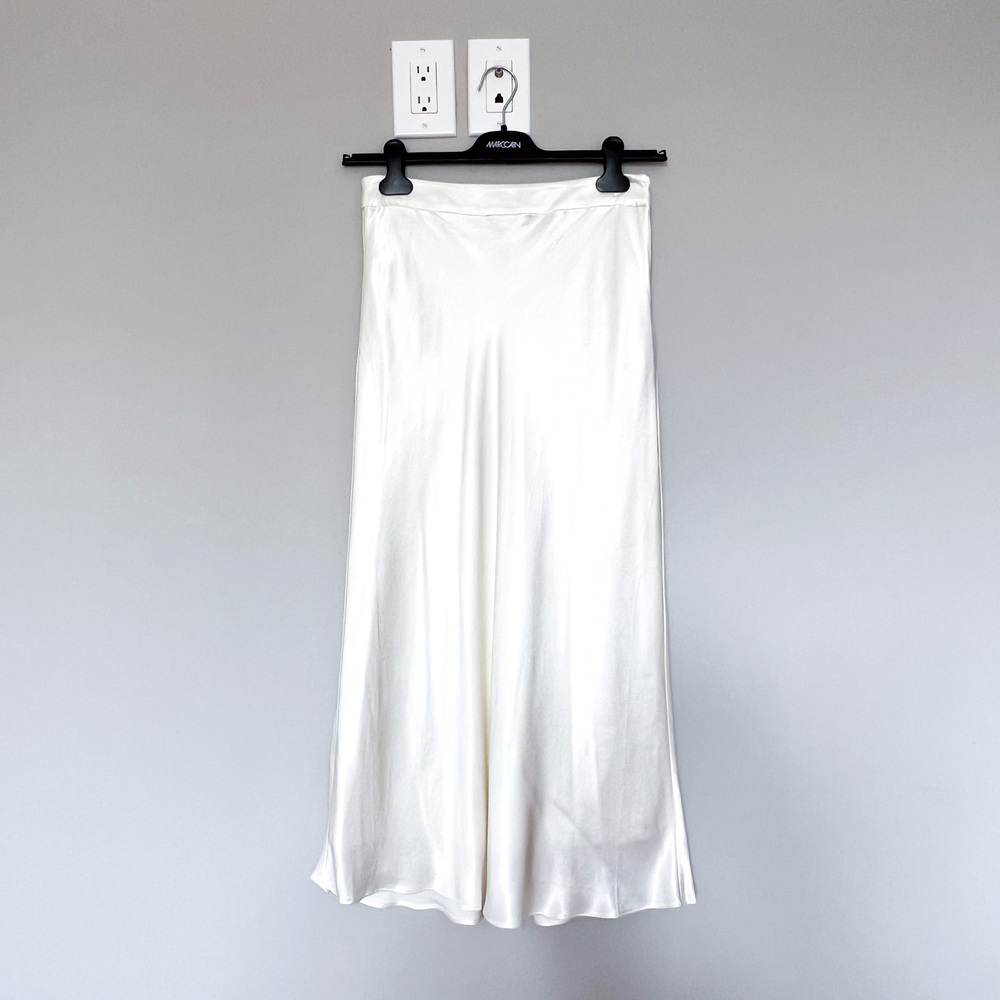 8 by Yoox Midi Satin Skirt Viscose Ivory Cream White 42 6US NWT